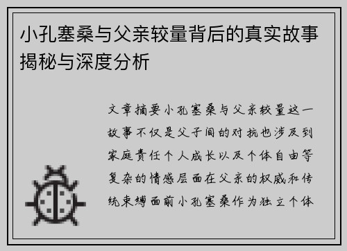 小孔塞桑与父亲较量背后的真实故事揭秘与深度分析