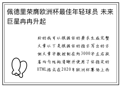 佩德里荣膺欧洲杯最佳年轻球员 未来巨星冉冉升起 佩德里荣膺欧洲杯最佳年轻球员 未来巨星冉冉升起