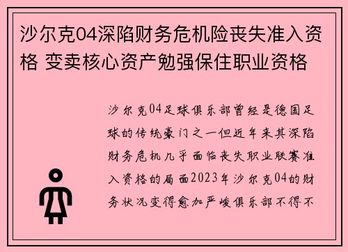 沙尔克04深陷财务危机险丧失准入资格 变卖核心资产勉强保住职业资格